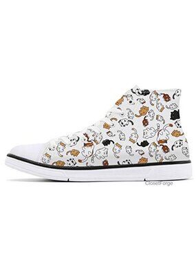 Cat Print Canvas High Top Sneakers Lace-Up Casual Walking Shoes